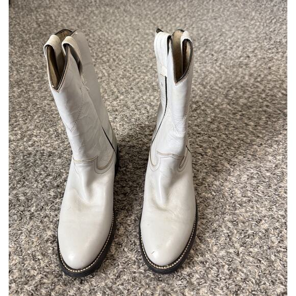 VTG COWTOWN Boots Mens Size 6.5 N Light Gray Leather Roper Cowboy Western New